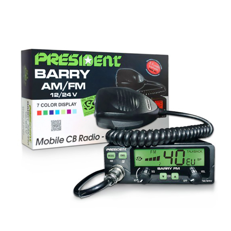 RADIO CB PRESIDENT BARRY II PLUS + ASC VOX NRC 12V i 24V - 7 KOLORÓW